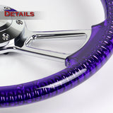 W-Power 14" 350mm 6-Bolt D-Shape Acrylic Steering Wheel - Purple Transparent Twisted Grip / Chrome Spoke