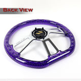 W-Power 14" 350mm 6-Bolt D-Shape Acrylic Steering Wheel - Purple Transparent Twisted Grip / Chrome Spoke