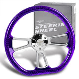 W-Power 14" 350mm 6-Bolt D-Shape Acrylic Steering Wheel - Purple Transparent Twisted Grip / Chrome Spoke