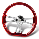 W-Power 14" 350mm 6-Bolt D-Shape Acrylic Steering Wheel - Red Transparent Twisted Grip / Chrome Spoke