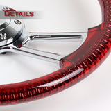 W-Power 14" 350mm 6-Bolt D-Shape Acrylic Steering Wheel - Red Transparent Twisted Grip / Chrome Spoke