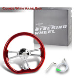 W-Power 14" 350mm 6-Bolt D-Shape Acrylic Steering Wheel - Red Transparent Twisted Grip / Chrome Spoke