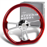 W-Power 14" 350mm 6-Bolt D-Shape Acrylic Steering Wheel - Red Transparent Twisted Grip / Chrome Spoke