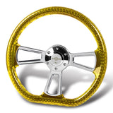 W-Power 14" 350mm 6-Bolt D-Shape Acrylic Steering Wheel - Yellow Transparent Twisted Grip / Chrome Spoke