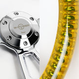 W-Power 14" 350mm 6-Bolt D-Shape Acrylic Steering Wheel - Yellow Transparent Twisted Grip / Chrome Spoke