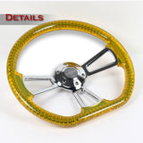 W-Power 14" 350mm 6-Bolt D-Shape Acrylic Steering Wheel - Yellow Transparent Twisted Grip / Chrome Spoke