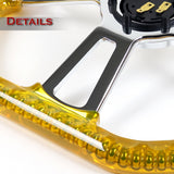 W-Power 14" 350mm 6-Bolt D-Shape Acrylic Steering Wheel - Yellow Transparent Twisted Grip / Chrome Spoke
