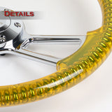 W-Power 14" 350mm 6-Bolt D-Shape Acrylic Steering Wheel - Yellow Transparent Twisted Grip / Chrome Spoke