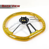 W-Power 14" 350mm 6-Bolt D-Shape Acrylic Steering Wheel - Yellow Transparent Twisted Grip / Chrome Spoke