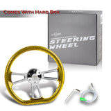 W-Power 14" 350mm 6-Bolt D-Shape Acrylic Steering Wheel - Yellow Transparent Twisted Grip / Chrome Spoke