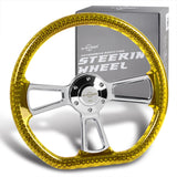 W-Power 14" 350mm 6-Bolt D-Shape Acrylic Steering Wheel - Yellow Transparent Twisted Grip / Chrome Spoke