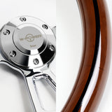 W-Power 14" 350mm 6-Bolt D-Shape Steering Wheel with Aluminum 3-Spoke Center - Dark Wood Mahogany Wood Grip / Chrome Spoke
