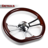 W-Power 14" 350mm 6-Bolt D-Shape Steering Wheel with Aluminum 3-Spoke Center - Dark Wood Mahogany Wood Grip / Chrome Spoke