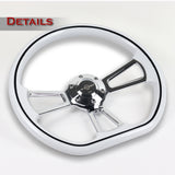 W-Power 14" 350mm 6-Bolt D-Shape Steering Wheel with Aluminum 3-Spoke Center - White Wood Grip / Chrome Spoke