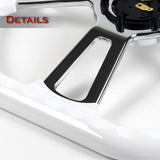 W-Power 14" 350mm 6-Bolt D-Shape Steering Wheel with Aluminum 3-Spoke Center - White Wood Grip / Chrome Spoke