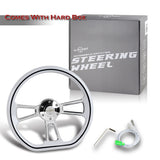 W-Power 14" 350mm 6-Bolt D-Shape Steering Wheel with Aluminum 3-Spoke Center - White Wood Grip / Chrome Spoke