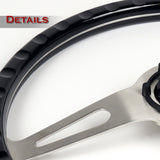 W-Power 15" 380mm 6-Bolt Rivet Stud Steering Wheel with Brushed Aluminum 3-Spoke Center - Black Wood Grain / Chrome Spokes