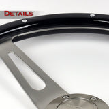 W-Power 15" 380mm 6-Bolt Rivet Stud Steering Wheel with Brushed Aluminum 3-Spoke Center - Black Wood Grain / Chrome Spokes