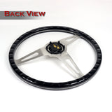 W-Power 15" 380mm 6-Bolt Rivet Stud Steering Wheel with Brushed Aluminum 3-Spoke Center - Black Wood Grain / Chrome Spokes