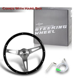 W-Power 15" 380mm 6-Bolt Rivet Stud Steering Wheel with Brushed Aluminum 3-Spoke Center - Black Wood Grain / Chrome Spokes
