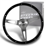 W-Power 15" 380mm 6-Bolt Rivet Stud Steering Wheel with Brushed Aluminum 3-Spoke Center - Black Wood Grain / Chrome Spokes