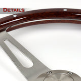 W-Power 15" 380mm 6-Bolt Rivet Stud Steering Wheel with Brushed Aluminum 3-Spoke Center - Dark Wood Grain / Chrome Spokes