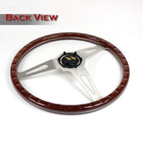 W-Power 15" 380mm 6-Bolt Rivet Stud Steering Wheel with Brushed Aluminum 3-Spoke Center - Dark Wood Grain / Chrome Spokes