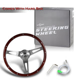 W-Power 15" 380mm 6-Bolt Rivet Stud Steering Wheel with Brushed Aluminum 3-Spoke Center - Dark Wood Grain / Chrome Spokes