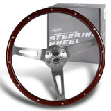 W-Power 15" 380mm 6-Bolt Rivet Stud Steering Wheel with Brushed Aluminum 3-Spoke Center - Dark Wood Grain / Chrome Spokes