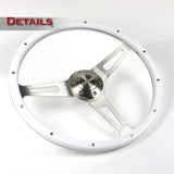 W-Power 15" 380mm 6-Bolt Rivet Stud Steering Wheel with Brushed Aluminum 3-Spoke Center - White Wood Grain / Chrome Spokes
