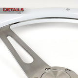 W-Power 15" 380mm 6-Bolt Rivet Stud Steering Wheel with Brushed Aluminum 3-Spoke Center - White Wood Grain / Chrome Spokes