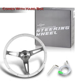 W-Power 15" 380mm 6-Bolt Rivet Stud Steering Wheel with Brushed Aluminum 3-Spoke Center - White Wood Grain / Chrome Spokes