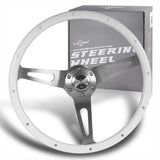 W-Power 15" 380mm 6-Bolt Rivet Stud Steering Wheel with Brushed Aluminum 3-Spoke Center - White Wood Grain / Chrome Spokes