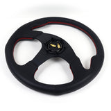 13.5" MOMO-Black Sport Steering Wheel – 3-Spoke Perforated Grip with Red Stitching