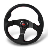 13.5" MOMO-Black Sport Steering Wheel – 3-Spoke Perforated Grip with Red Stitching