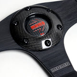 13.5" MOMO-Black Sport Steering Wheel – 3-Spoke Perforated Grip with Red Stitching