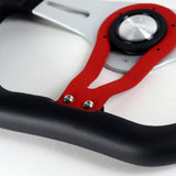 350mm Black & Red 3-Spoke MOMO-Sport Steering Wheel – 6-Bolt 70mm PCD