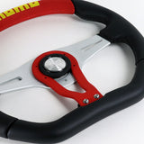 350mm Black & Red 3-Spoke MOMO-Sport Steering Wheel – 6-Bolt 70mm PCD