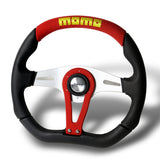 350mm Black & Red 3-Spoke MOMO-Sport Steering Wheel – 6-Bolt 70mm PCD