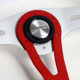350mm Black & Red 3-Spoke MOMO-Sport Steering Wheel – 6-Bolt 70mm PCD