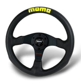 13.5" MOMO-Black Leather 3-Spoke Sport Steering Wheel – 6-Bolt