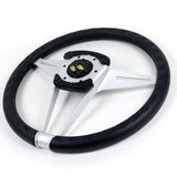 14" Nardi Black Leather 3-Spoke Deep Dish Sport Steering Wheel – 2.5" Deep 6-Bolt