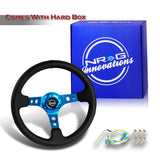 NRG 13.5" 350mm 6-Bolt Hole Black Leather Grip With Aluminum Finished 3-Spoke 3.5 Inches Deep Dish Racing Steering Wheel RST-006BL -Blue Center