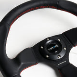 NRG Racing Style 13" 320mm 6-Bolt Hole Black Leather Grip With Aluminum Finished 3-Spoke Black Center Steering Wheel RST-009R-RS -Red Stitch