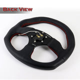 NRG Racing Style 13" 320mm 6-Bolt Hole Black Leather Grip With Aluminum Finished 3-Spoke Black Center Steering Wheel RST-009R-RS -Red Stitch