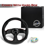 NRG Racing Style 13" 320mm 6-Bolt Hole Black Leather Grip With Aluminum Finished 3-Spoke Black Center Steering Wheel RST-009R-RS -Red Stitch