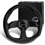 NRG Racing Style 13" 320mm 6-Bolt Hole Black Leather Grip With Aluminum Finished 3-Spoke Black Center Steering Wheel RST-009R-RS -Red Stitch