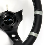 NRG Racing Style 13.75" 350mm 6-Bolt Hole Black Leather Grip With Aluminum Finished 3-Spoke 3 Inch Deep Dish Black Center Steering Wheel RST-016R-SL-Silver Stitch