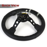 NRG Racing Style 13.75" 350mm 6-Bolt Hole Black Leather Grip With Aluminum Finished 3-Spoke 3 Inch Deep Dish Black Center Steering Wheel RST-016R-SL-Silver Stitch