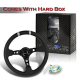 NRG Racing Style 13.75" 350mm 6-Bolt Hole Black Leather Grip With Aluminum Finished 3-Spoke 3 Inch Deep Dish Black Center Steering Wheel RST-016R-SL-Silver Stitch